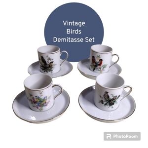 Vintage Royal Crown Birds Demitasse Cups Set of 4